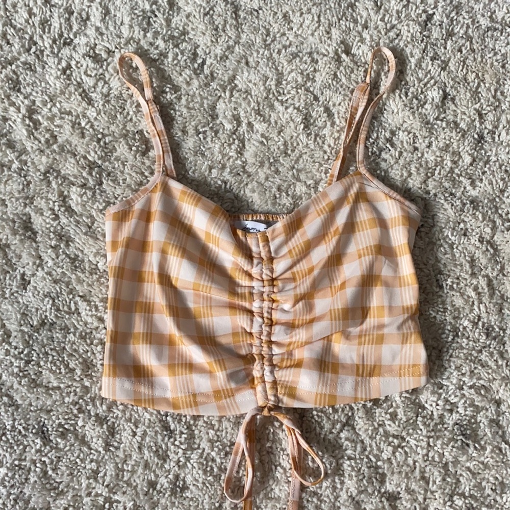 yellow, plaid, spaghetti strap top, size small